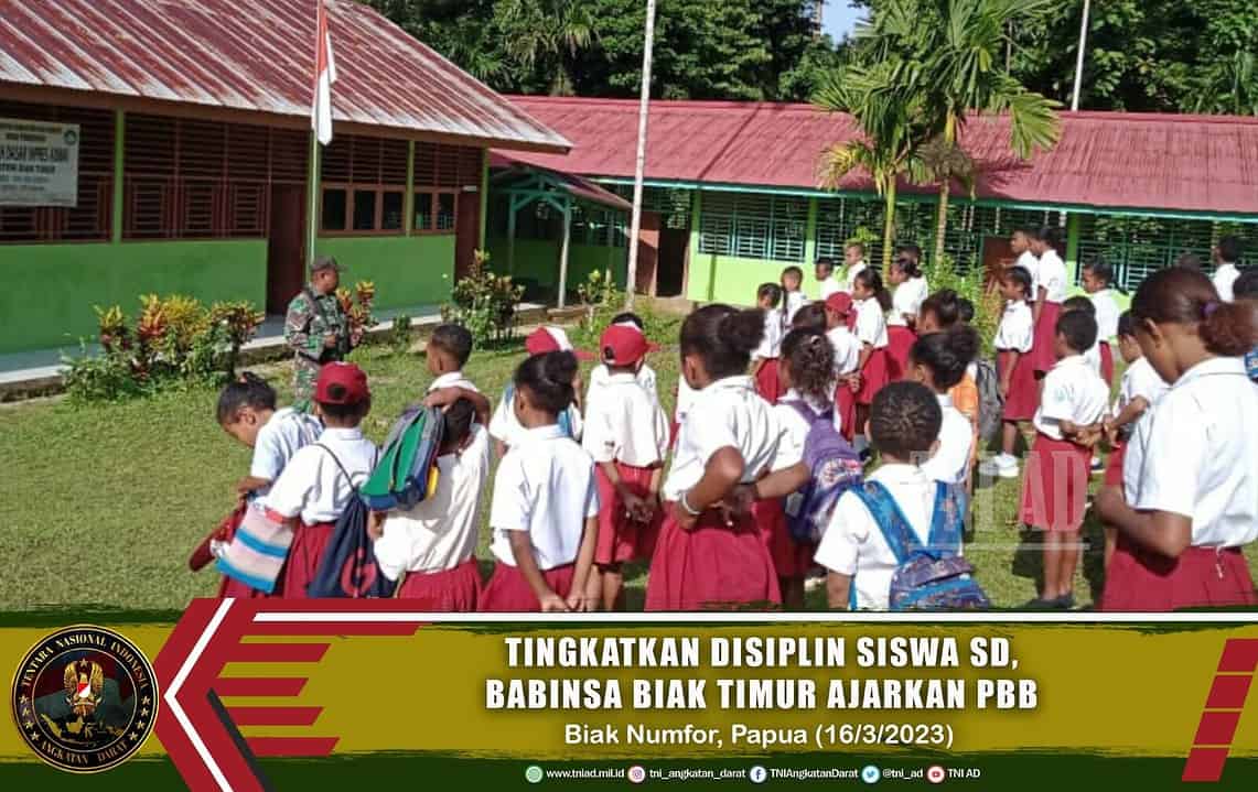 Tingkatkan Disiplin Siswa Sd Babinsa Biak Timur Ajarkan Pbb