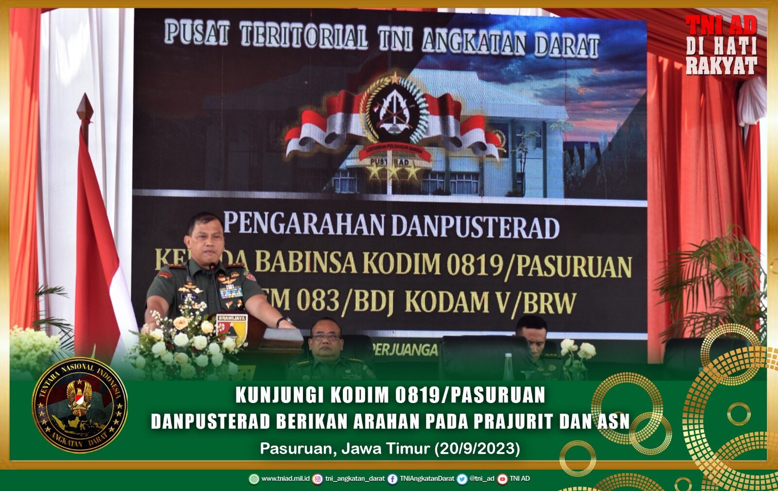 Kunjungi Kodim 0819 Pasuruan Danpusterad Berikan Arahan Pada Prajurit