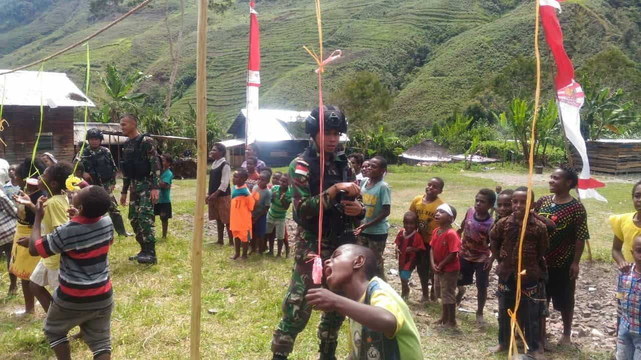 Meriahkan HUT ke-74 Kemerdekaan RI di Puncak Jaya, Satgas Yonif 514 Gelar Lomba Anak