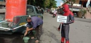 Spiderman, Wiro Sableng dan Superhero Bantu Kodim OKI Cegah Penyebaran COVID-19 di Kayu Agung