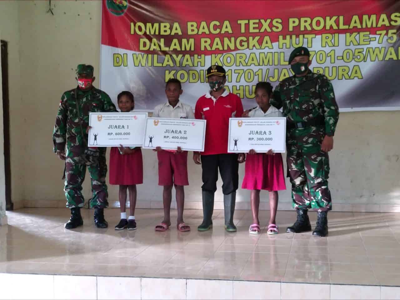 Tanamkan Jiwa dan Semangat Patriotisme, Satgas Yonif 100 Gelar Lomba Baca Teks Proklamasi