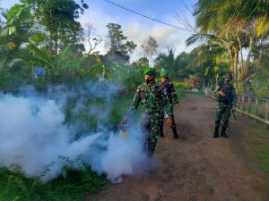 Cegah Malaria dan Demam Berdarah, Satgas Yonif 125 Laksanakan Fogging di Kampung Kondo