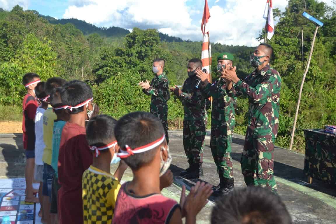 Satgas Pamtas Yonif Mekanis 643/Wns Gelar Wisata Matematika Bela Negara Kepada Anak-anak Perbatasan