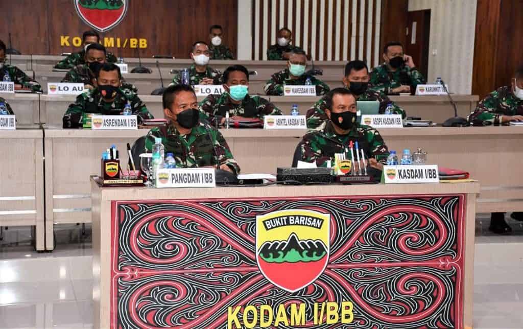 Pangdam I/BB Vicon Bersama Panglima TNI Bahas Pencegahan dan Percepatan Penanganan Covid – 19