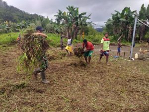 Jelang HUT RI, Satgas Yonif 403/WP Pangkas Padang Rumput Jadi Lapangan Sepak Bola di Perbatasan RI-PNG