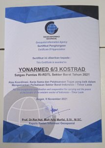 Berhasil Amankan Perbatasan, Satgas Yonarmed 6/3 Kostrad Terima Penghargaan Dari Badan Informasi Geospasial