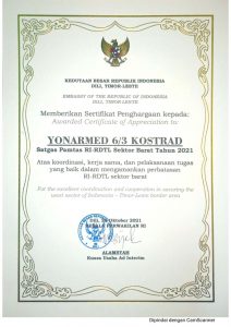 Jelang Purna Tugas, Satgas Yonarmed 6/3 Kostrad Mendapatkan Piagam Penghargaan KBRI Dili
