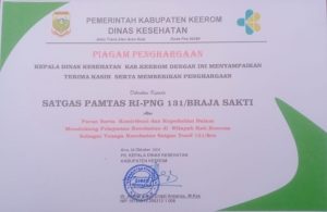 Satgas Yonif 131/Brs Terima 2 Penghargaan Dari Dinas Kesehatan Papua