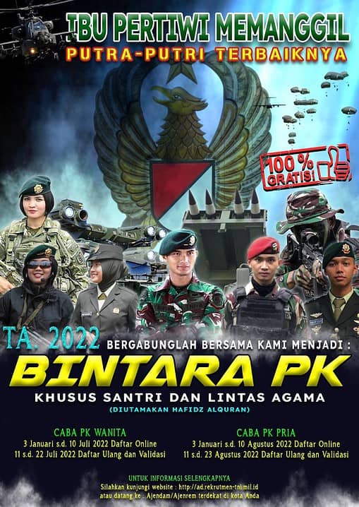 Bergabunglah Bersama Kami Menjadi Bintara PK Khusus Santri dan Lintas Agama TA. 2022