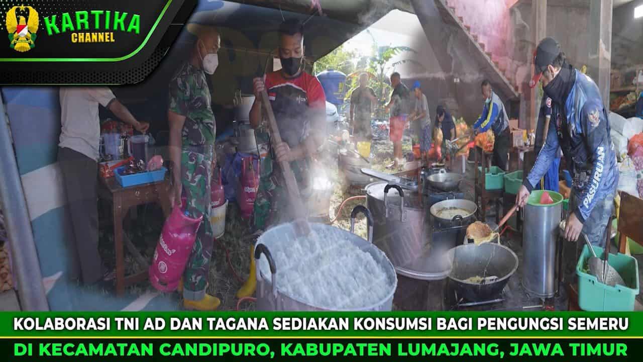 Kolaborasi TNI AD dan Tagana Sediakan Konsumsi Bagi Pengungsi Semeru 