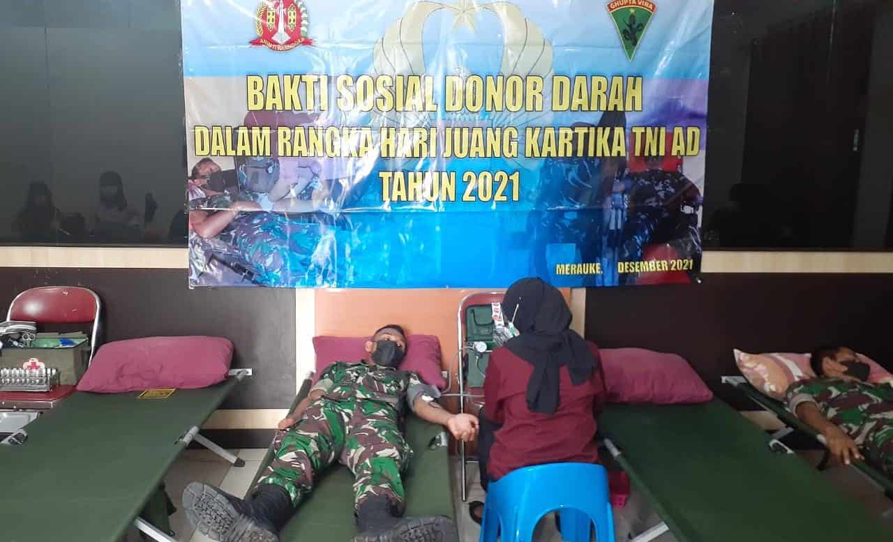 Jelang Hari Juang Kartika, Yonif 757/GV Penuhi Stok Darah PMI Merauke