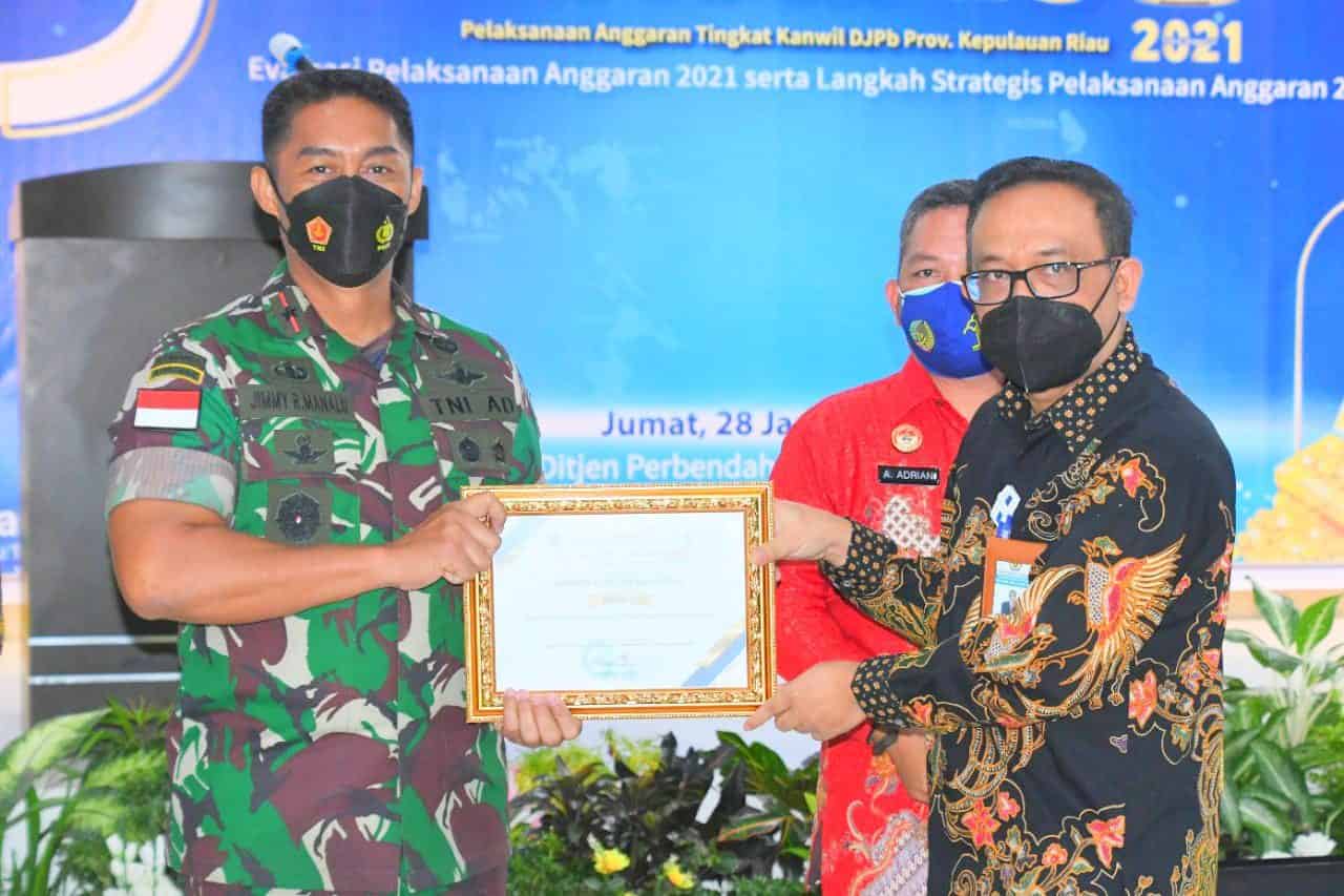 Korem 033/WB Raih Satker Terbaik pada Treasury Award DJPb Prov Kepri