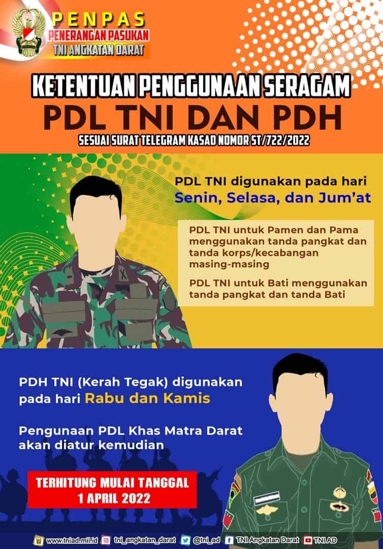 Ketentuan Penggunaan Seragam PDL TNI dan PDH