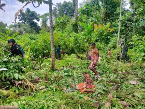 Satgas Pamtas RI-PNG Kewilayahan Yonif Raider 142/KJ Bantu Kepala Suku Kampung Bruto Buka Lahan Tidur