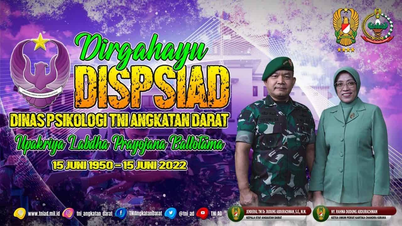 Dirgahayu Dinas Psikologi TNI Angkatan Darat “Upakriya Labdha Prayojana Ballotama” 15 Juni 1950 – 15 Juni 2022