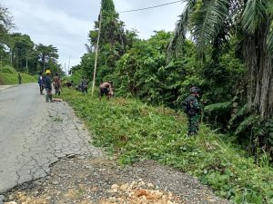 Wujudkan Lingkungan Bersih dan Rapih, Satgas Pamtas Yonif 711/Rks Gelar Karya Bakti Bersama Warga Kampung Sawiyatami, Papua