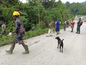 Wujudkan Lingkungan Bersih dan Rapih, Satgas Pamtas Yonif 711/Rks Gelar Karya Bakti Bersama Warga Kampung Sawiyatami, Papua