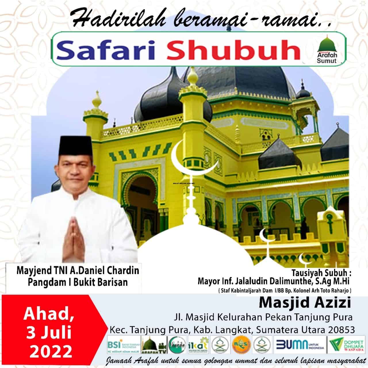 Pererat Silaturahmi, Pangdam I/BB rencana Akan Laksanakan Safari Subuh Arafah di Masjid Azizi Tanjung Pura Langkat