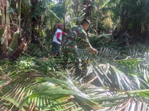 Satgas Yonarhanud 11/WBY Bantu Tahap Awal Pembuatan TPU di Desa Pasalolu Kecamatan Tehoru