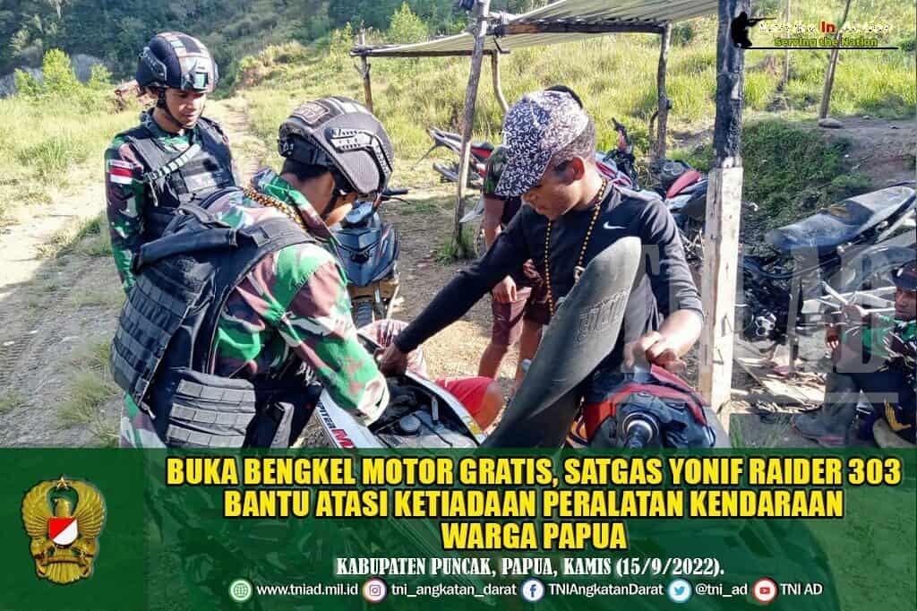 Buka Bengkel Motor Gratis, Satgas Yonif Raider 303 Bantu Atasi Ketiadaan Peralatan Kendaraan Warga Papua