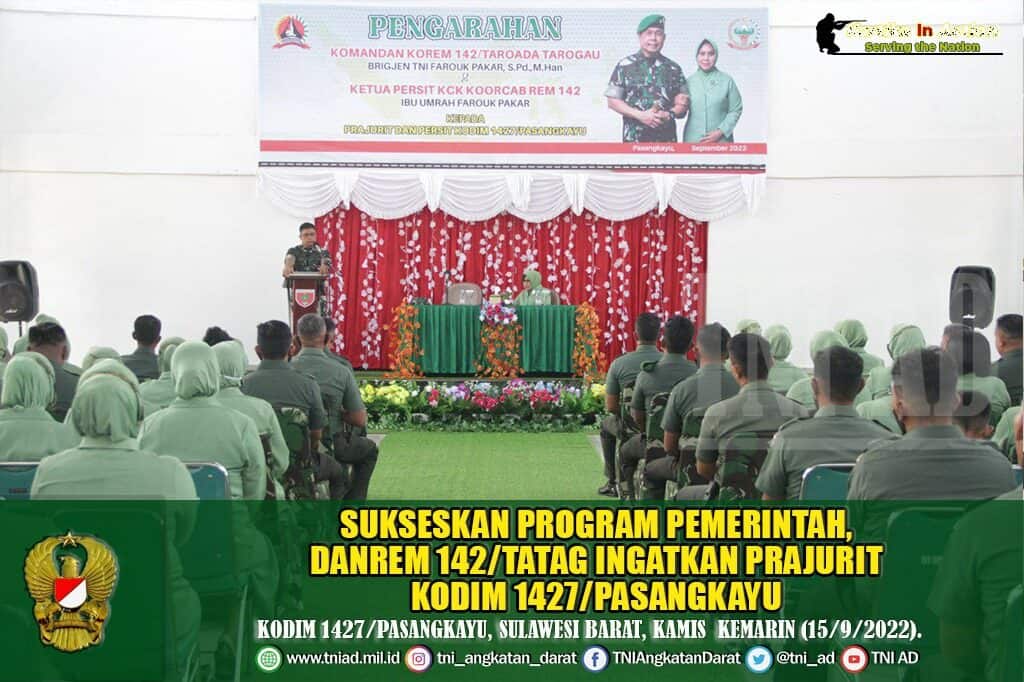 Sukseskan Program Pemerintah, Danrem 142/Tatag Ingatkan Prajurit Kodim 1427/Pasangkayu