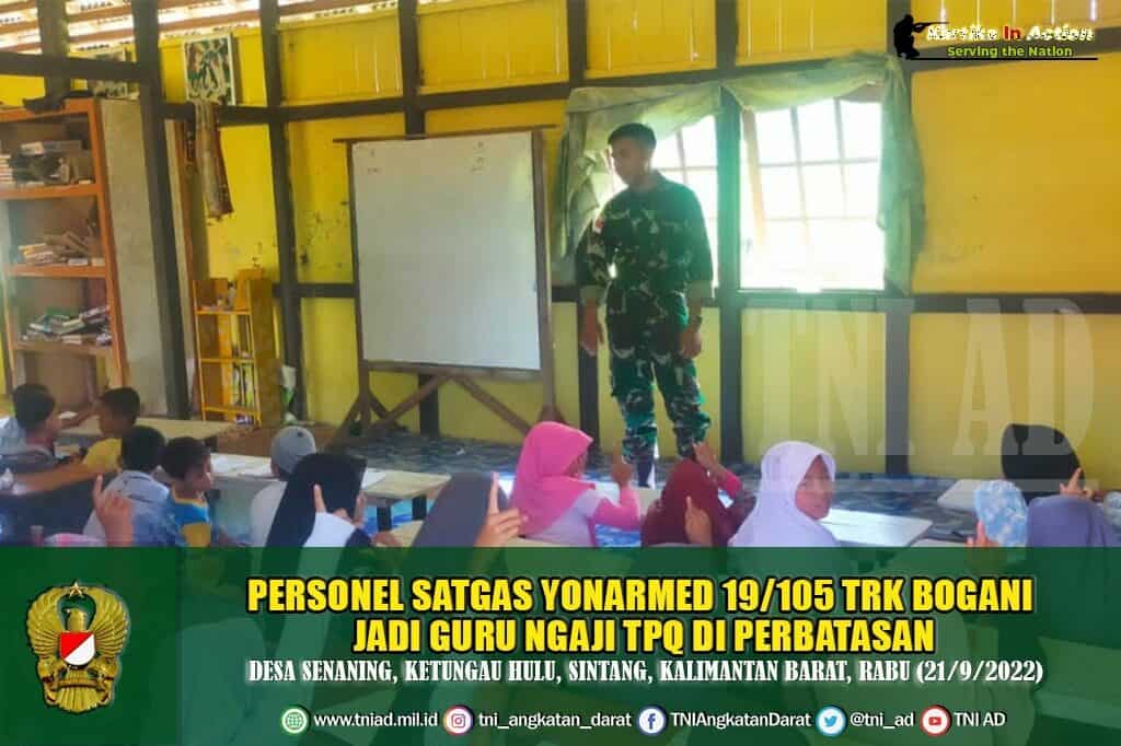 Personel Satgas Yonarmed 19/105 Trk Bogani Jadi Guru Ngaji TPQ di Perbatasan
