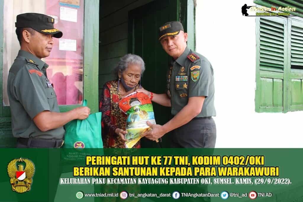 Peringati HUT Ke 77 TNI, Kodim 0402/OKI Berikan Santunan Kepada Para Warakawuri