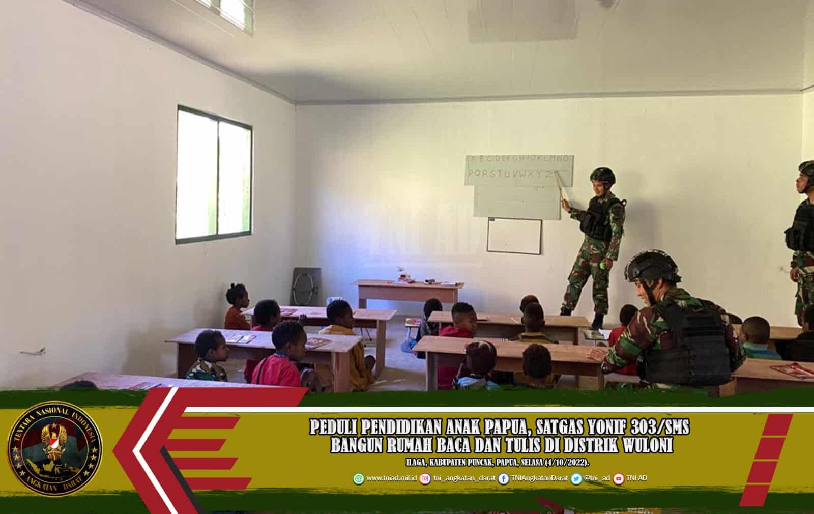 Peduli Pendidikan Anak Papua, Satgas Yonif 303/SMS Bangun Rumah Baca dan Tulis di Distrik Wuloni