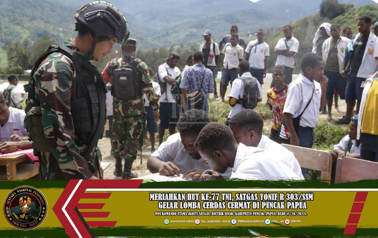 Meriahkan HUT Ke-77 TNI, Satgas Yonif R 303/SSM Gelar Lomba Cerdas Cermat di Puncak Papua