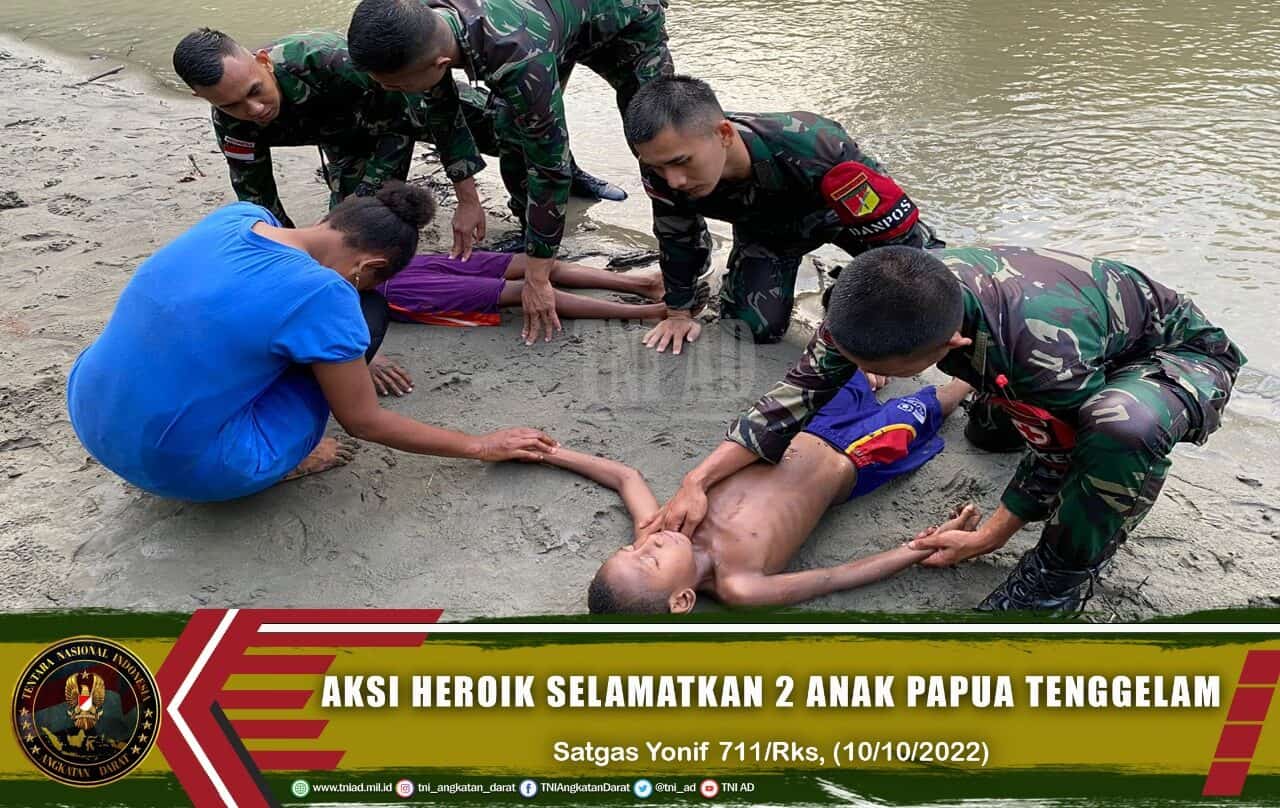 Aksi Heroik Satgas Yonif 711/Rks Selamatkan 2 Anak Papua Tenggelam di Sungai