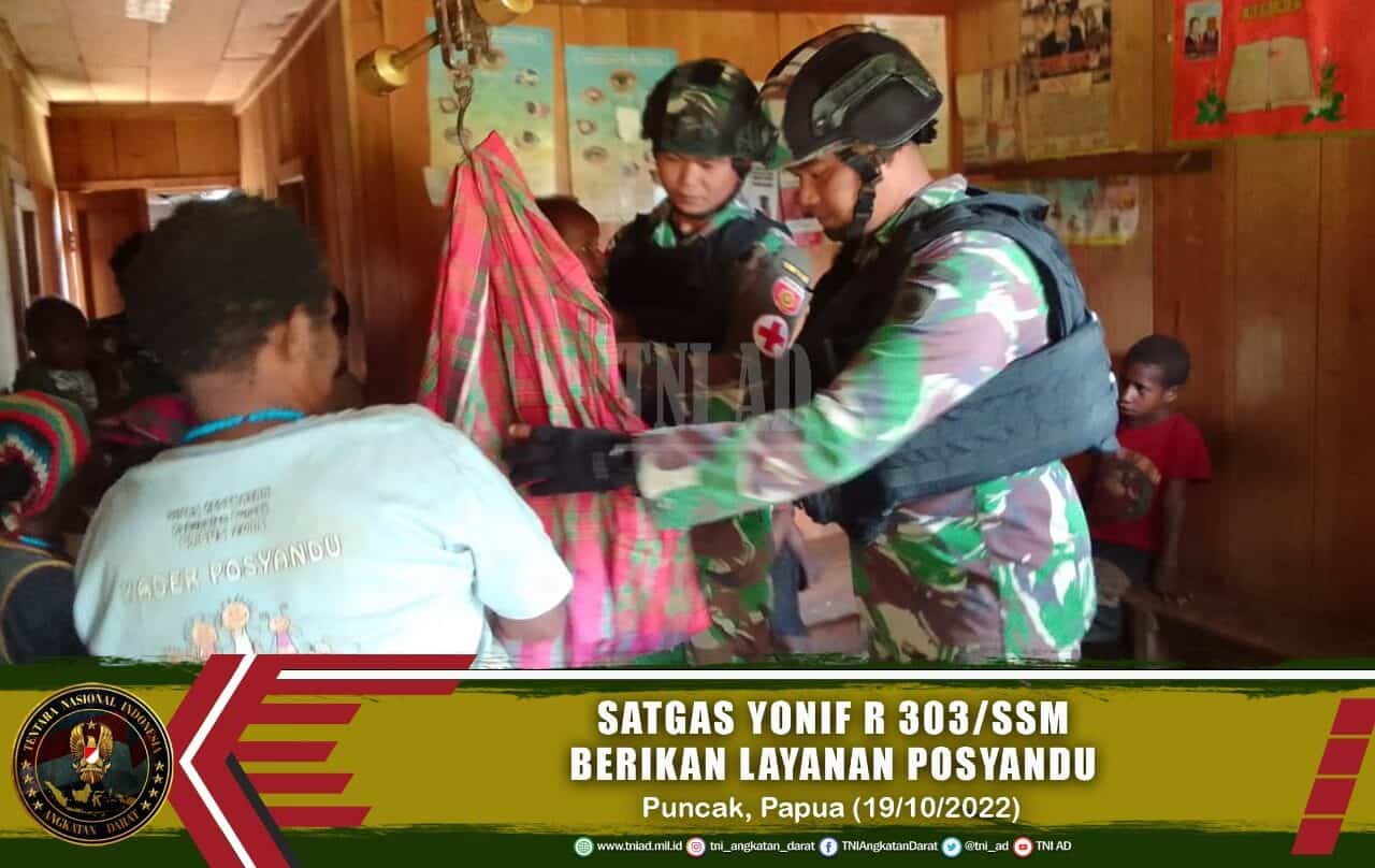 Satgas Yonif R 303/SSM Berikan Layanan Posyandu Rutin Untuk Masyarakat Puncak Papua