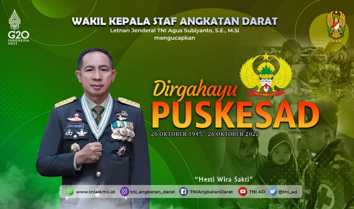 Dirgahayu Pusat Kesehatan TNI Angkatan Darat, 26 Oktober 1945 – 26 Oktober 2022 “Hesti Wira Sakti”