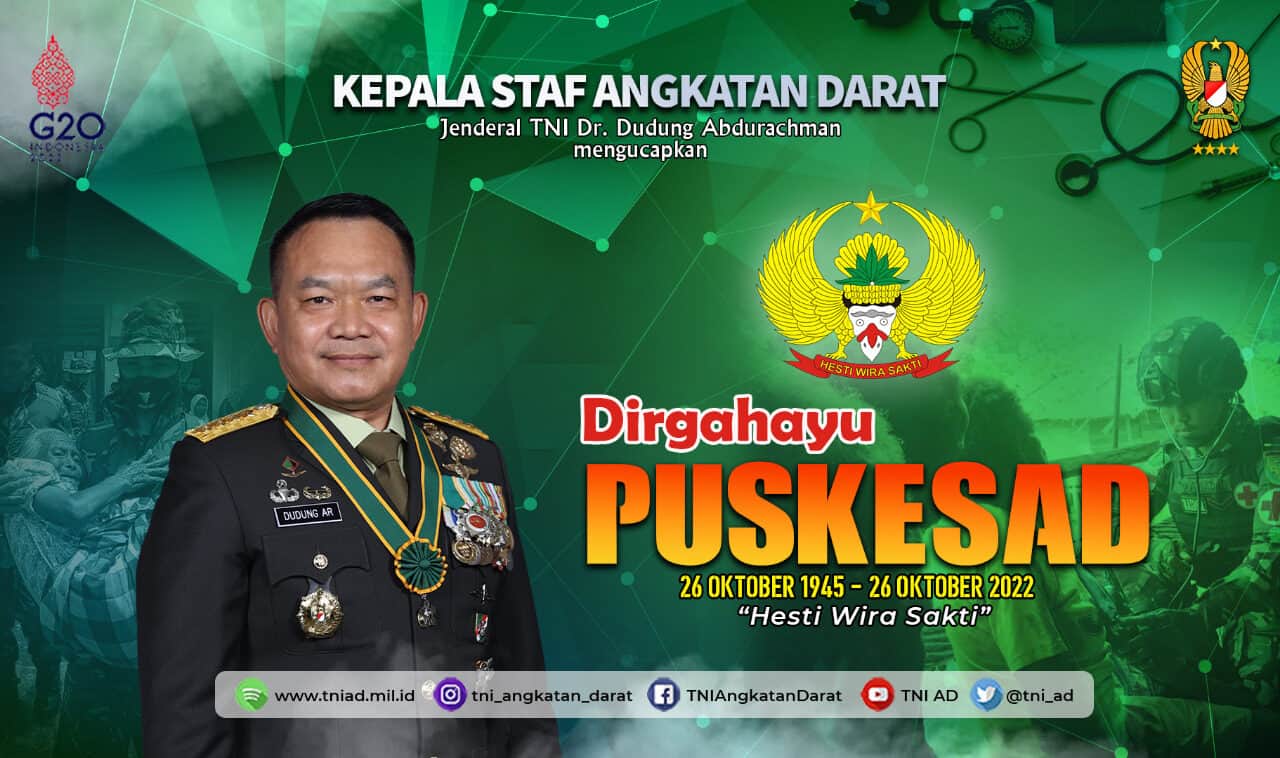 Dirgahayu Pusat Kesehatan TNI Angkatan Darat, 26 Oktober 1945 – 26 Oktober 2022 “Hesti Wira Sakti”