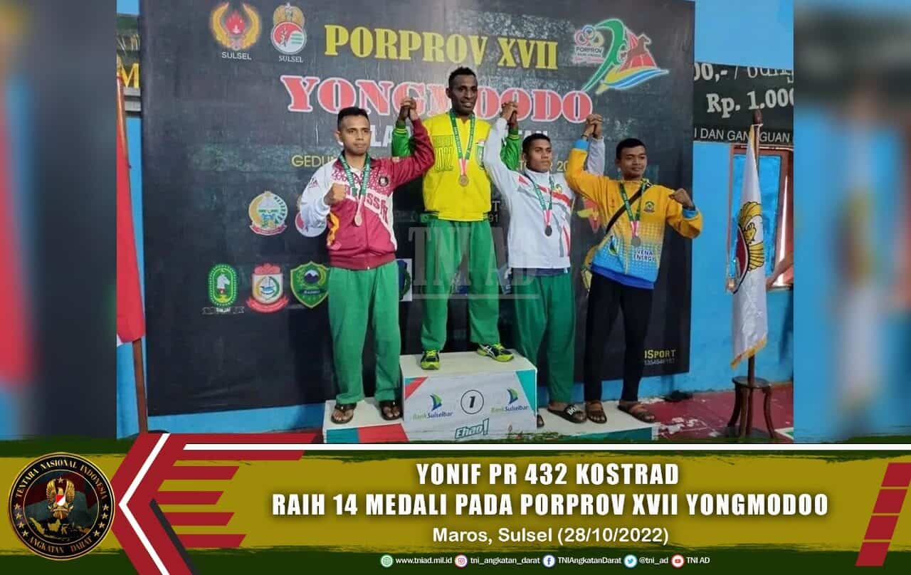 Petarung Yonif PR 432 Kostrad Raih 14 Medali di Kejuaraan PORPROV XVII Yongmodoo 2022