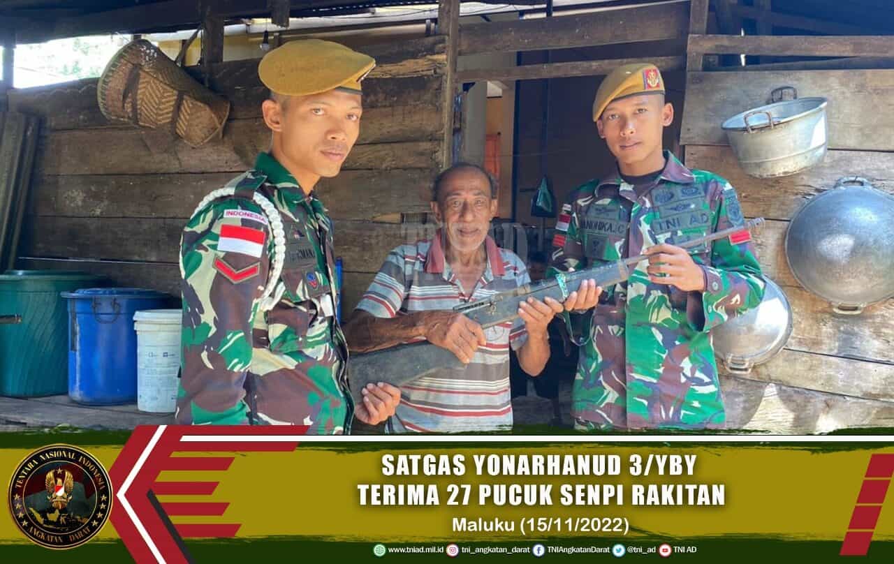Selama Bertugas, Satgas Yonarhanud 3/Yby Terima 27 Senjata Api Rakitan di Maluku Utara