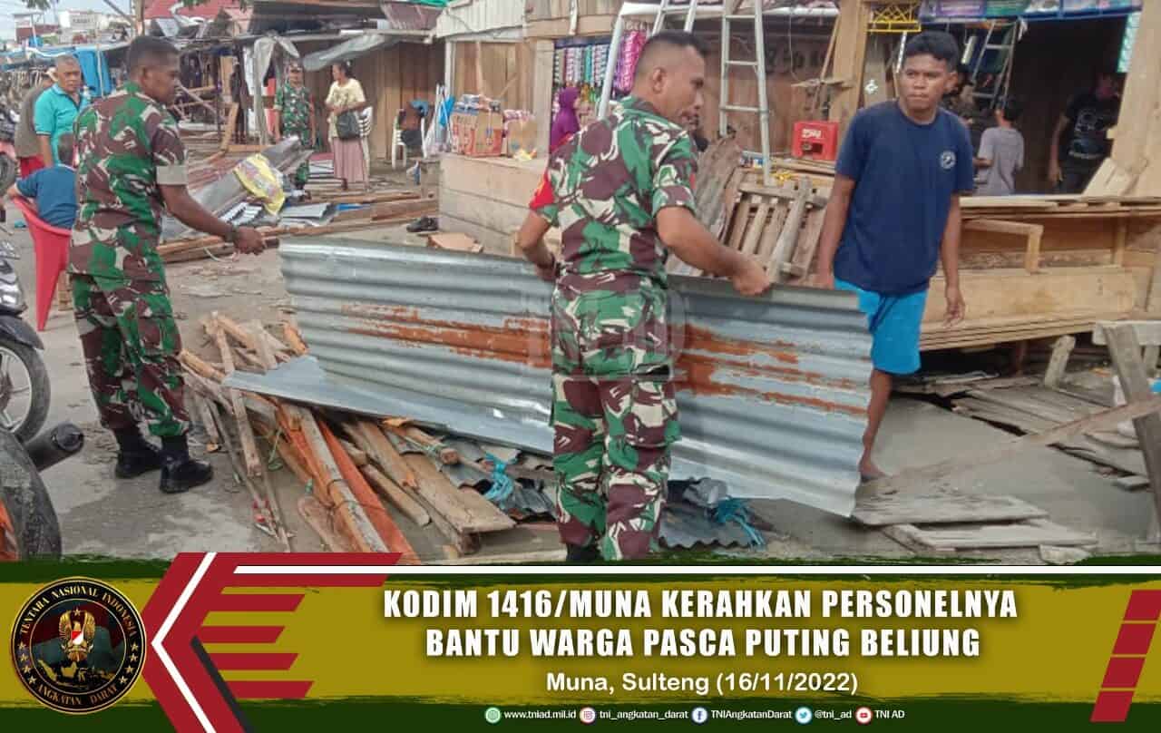 Puluhan Kios Tersapu Puting Beliung, Dandim 1416/Muna Kerahkan Personelnya