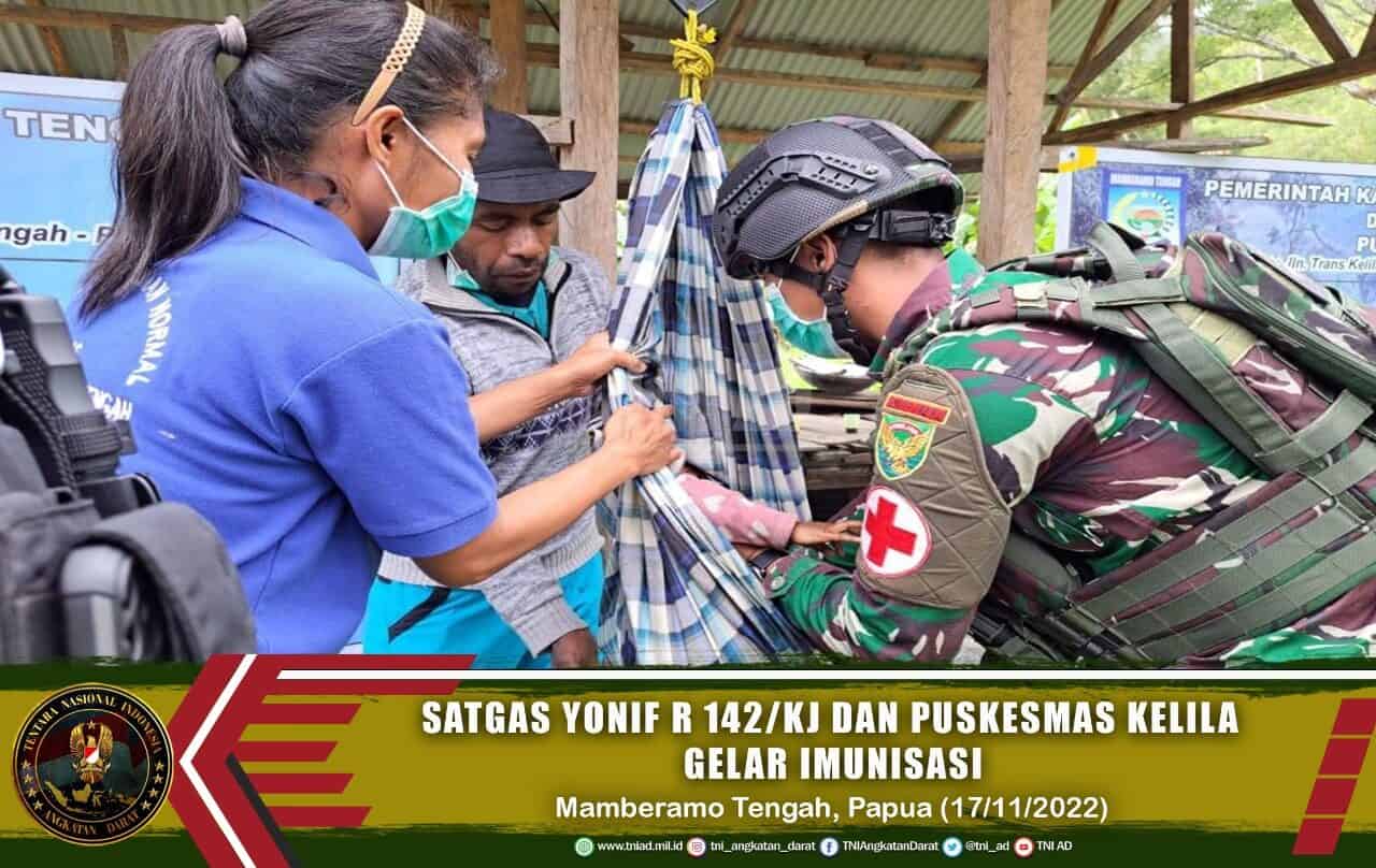 Peduli Kesehtan Anak Papua, Satgas Yonif R 142/KJ dan Puskesmas Kelila Gelar Imunisasi