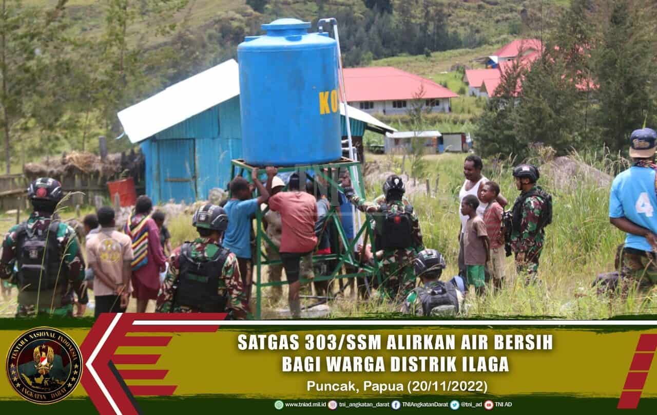 Satgas 303/SSM Alirkan Air Bersih Bagi Warga Distrik Ilaga