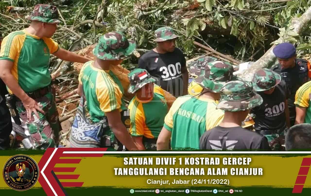 Satuan Divif 1 Kostrad Gercep Tanggulangi Bencana Alam Cianjur