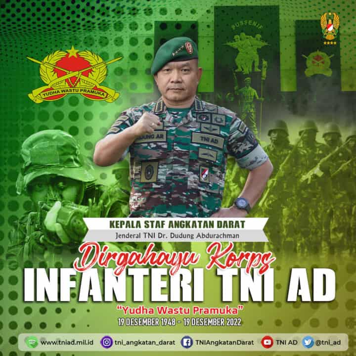 Dirgahayu Korps Infanteri TNI AD, 19 Desember 1948 – 19 Desember 2022 “Yudha Wastu Pramuka”