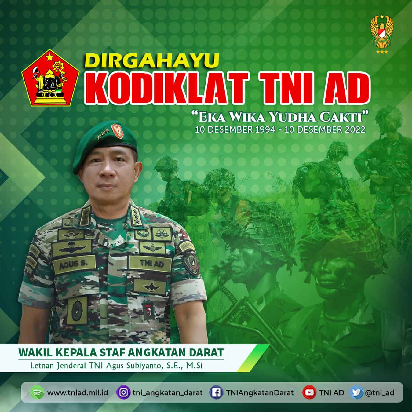 Dirgahayu Kodiklat TNI AD, 10 Desember 1994 – 10 Desember 2022 “Eka Wika Yudha Cakti”