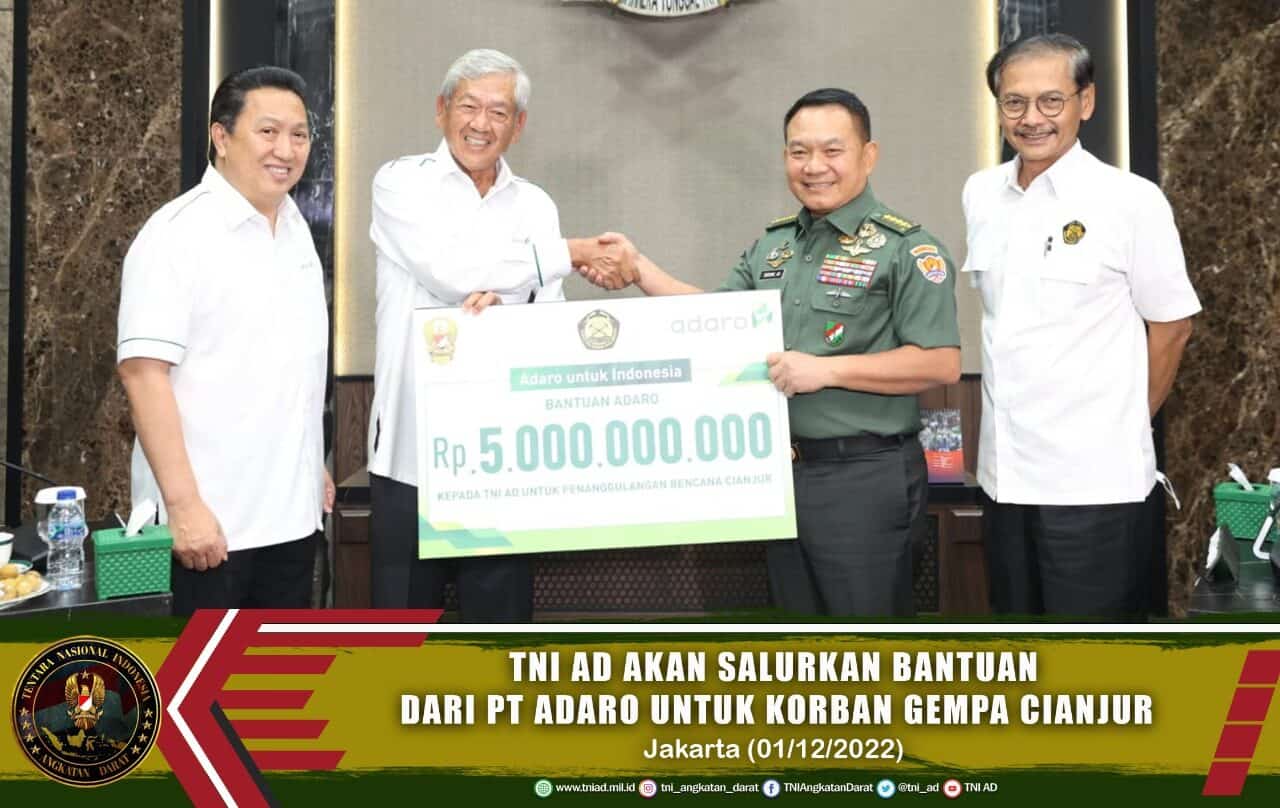 TNI AD Akan Salurkan Bantuan dari PT Adaro untuk Korban Gempa Cianjur