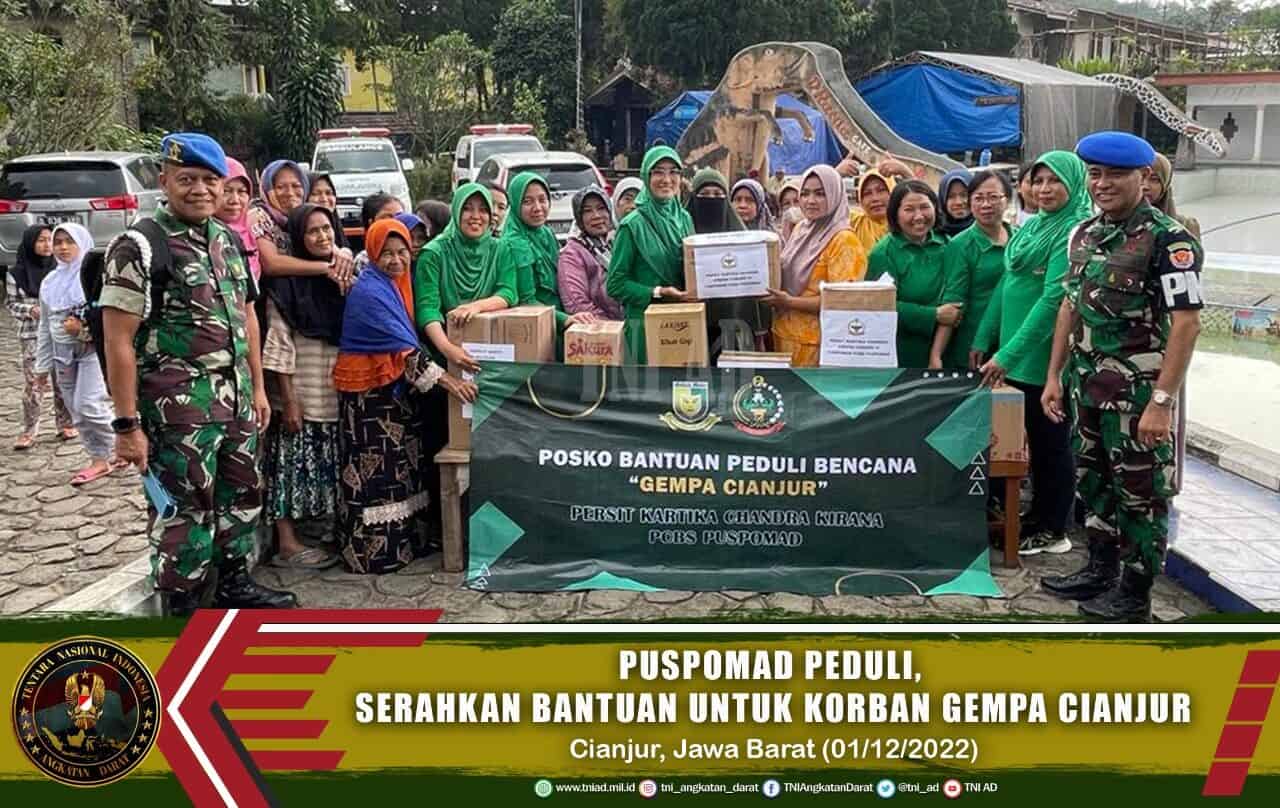 Puspomad Peduli, Serahkan Bantuan Untuk Korban Gempa Cianjur