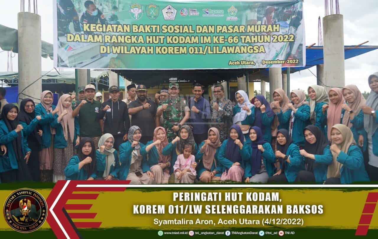 Peringati HUT Kodam, Korem 011/LW Selenggarakan Baksos di Syamtalira Aron Aceh Utara
