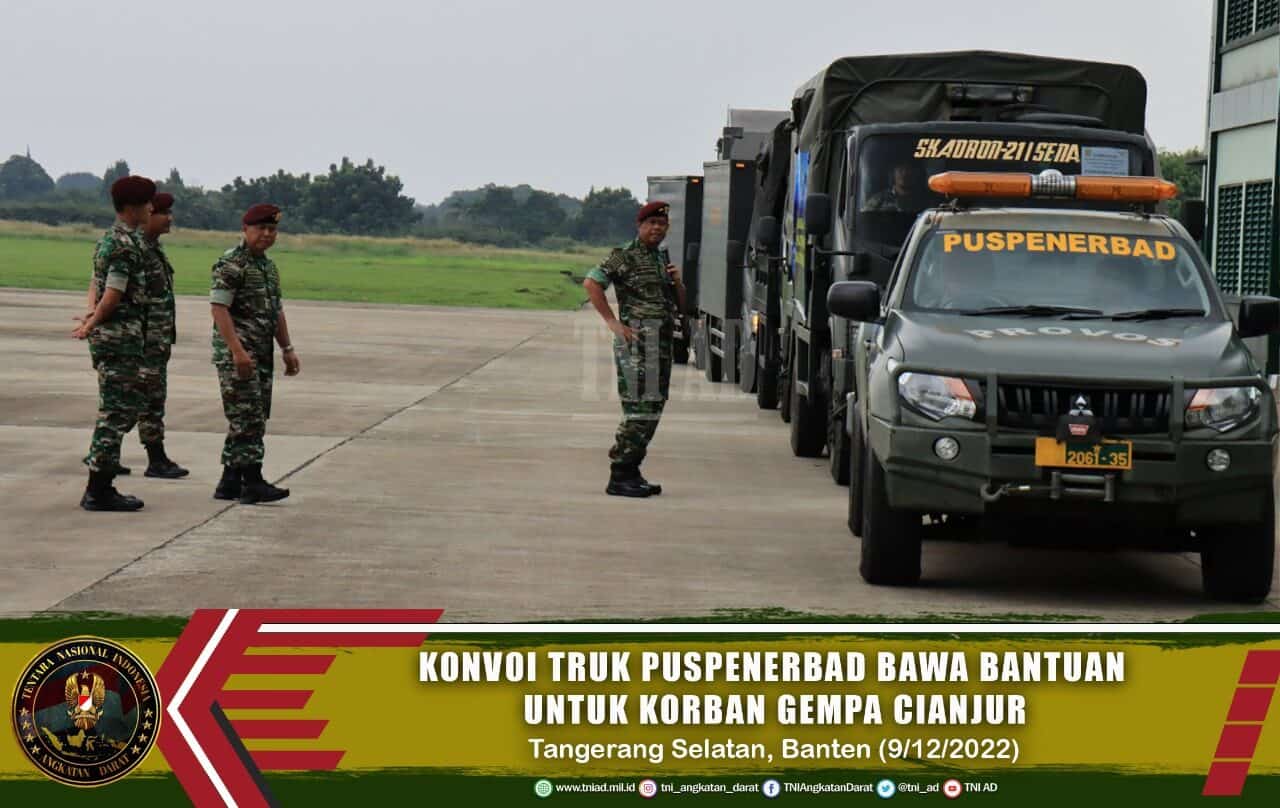 Konvoi Truk Puspenerbad Bawa Bantuan Untuk Korban Gempa Cianjur