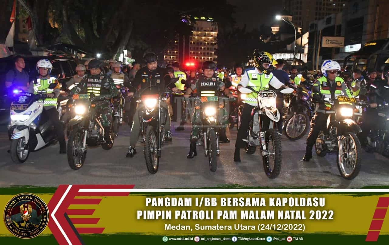 Pangdam I/BB Bersama Kapoldasu Pimpin patroli PAM Malam Natal 2022 di Kota Medan