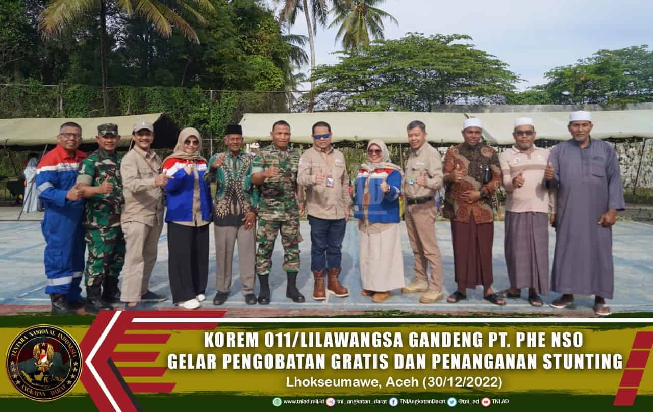 Korem 011/Lilawangsa Gandeng PT. PHE NSO Gelar Pengobatan Gratis dan Penanganan Stunting