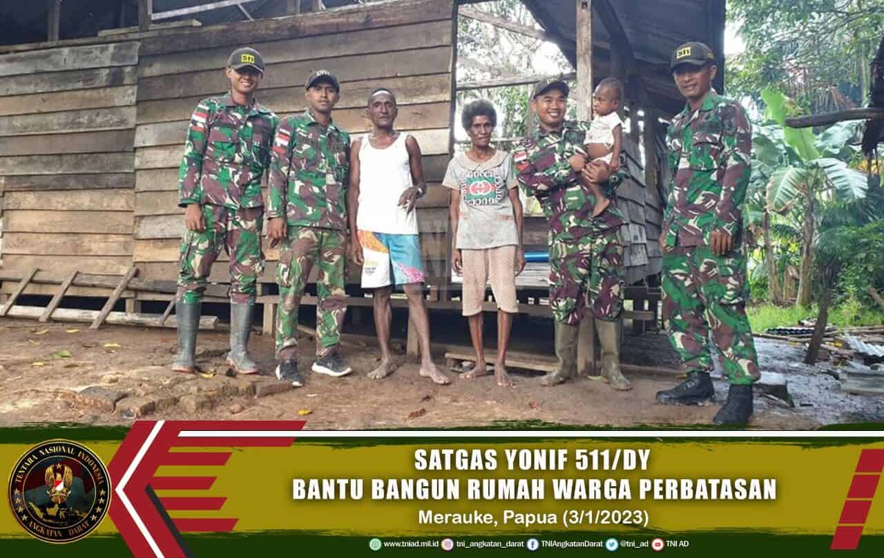 Hadir Di Tengah Kesulitan Rakyat, Satgas Yonif 511/DY Bantu Bangun Rumah Warga Perbatasan