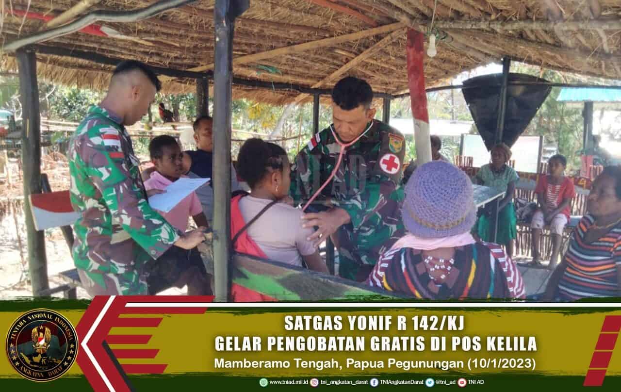 Satgas Yonif R 142/KJ Gelar Pengobatan Gratis di Pos Kelila