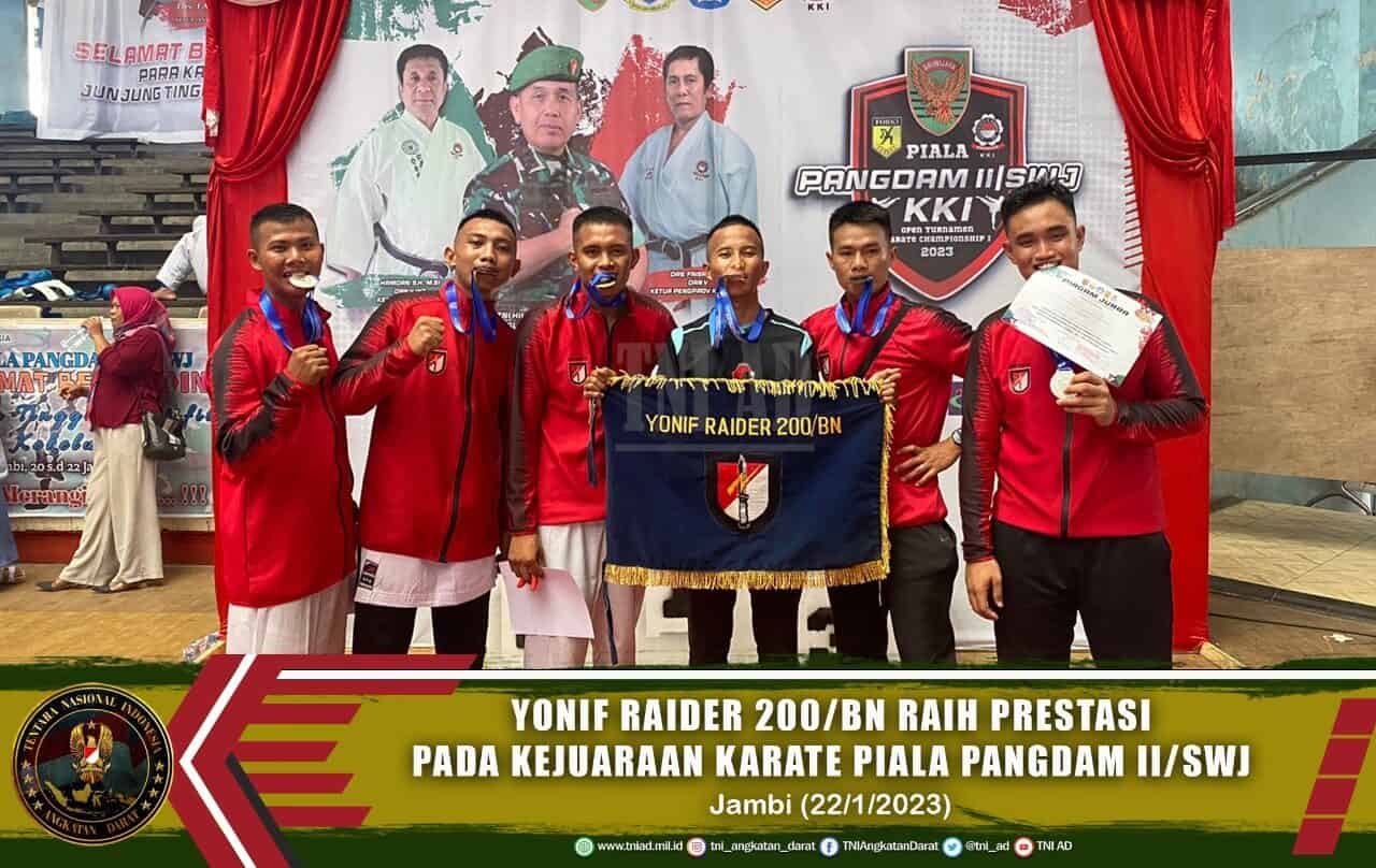 Yonif Raider 200/BN Raih Prestasi Pada Kejuaraan Karate Piala Pangdam II/Swj